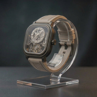 MINBER Velos-Square JC9220G.03 Grey Fluororubber Strap Automatic Watch