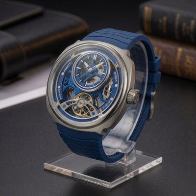 MINBER Prism-Tourbillon JC9217G.03 Silver Blue Silicone Strap Automatic Men's Watch