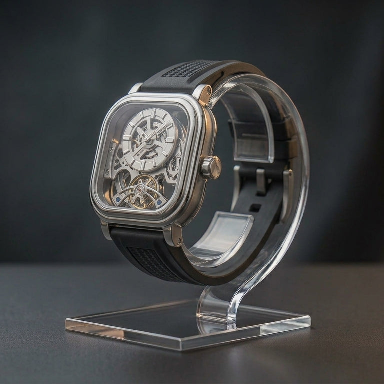 MINBER Velos-Square JC9220G.01 Silver Fluororubber Strap Automatic Watch