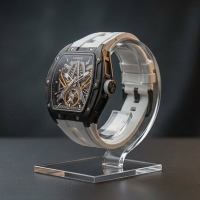 MINBER Cyber-Premium JC919 1G-1.02 | White-Black Silicone Strap Skeleton Automatic Watch