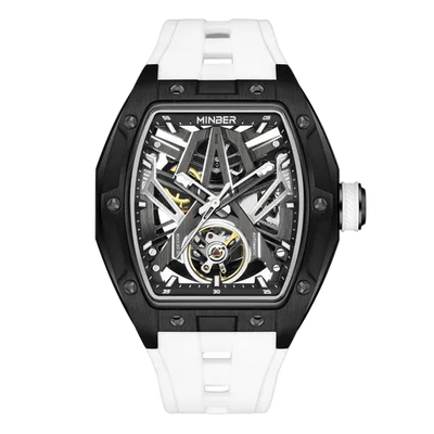 MINBER Cyber-Premium JC919 1G-1.02 | White-Black Silicone Strap Skeleton Automatic Watch