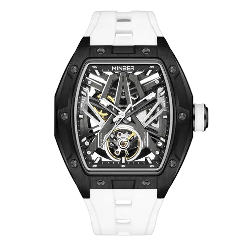 MINBER Cyber-Premium JC919 1G-1.02 | White-Black Silicone Strap Skeleton Automatic Watch
