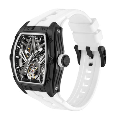 MINBER Cyber-Premium JC919 1G-1.02 | White-Black Silicone Strap Skeleton Automatic Watch