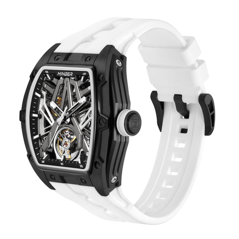 MINBER Cyber-Premium JC919 1G-1.02 | White-Black Silicone Strap Skeleton Automatic Watch