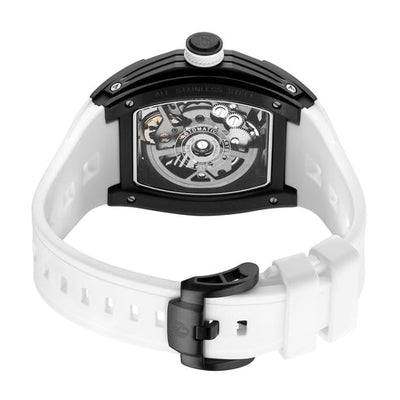 MINBER Cyber-Premium JC919 1G-1.02 | White-Black Silicone Strap Skeleton Automatic Watch