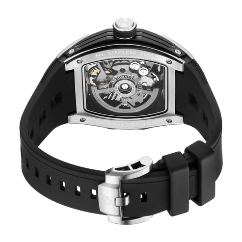 MINBER Cyber-Premium JC9191G-1.04 | Silver-Black Silicone Strap Skeleton Automatic Watch