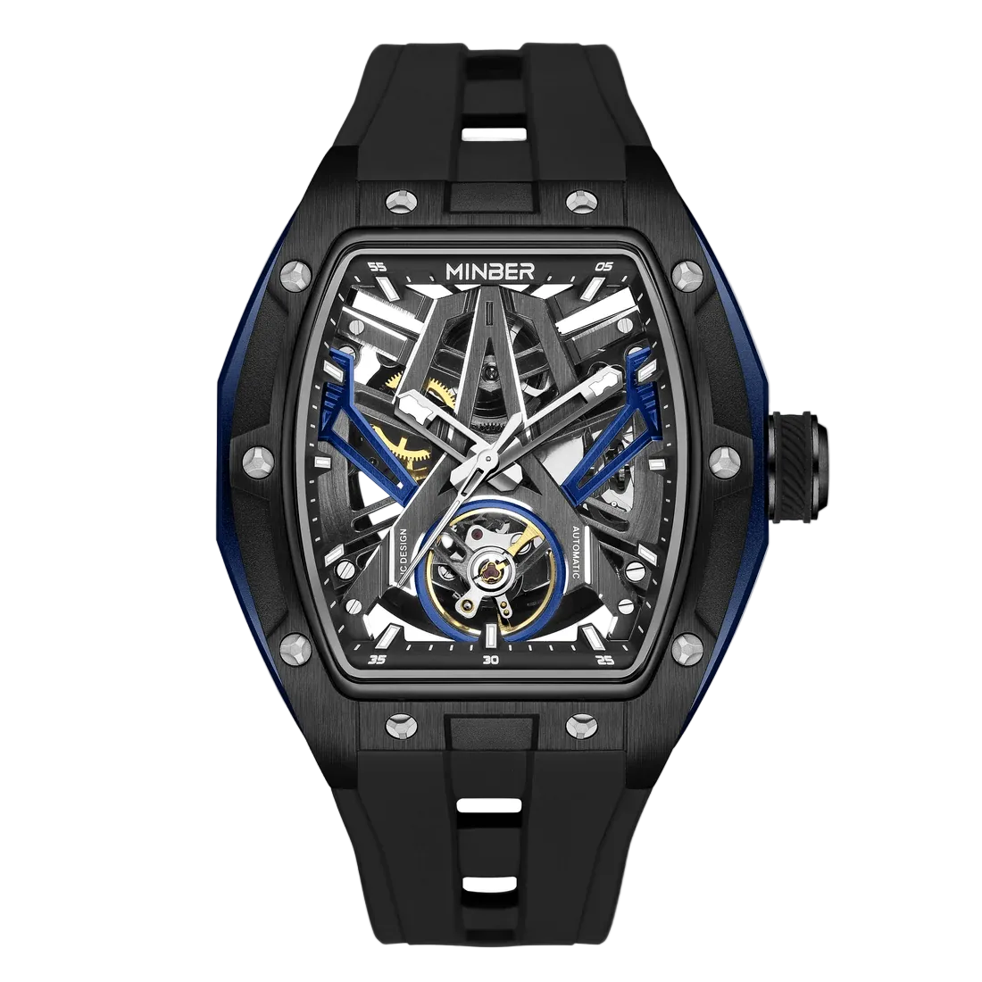 MINBER Cyber-Premium JC9191G-1.03 | White-Black Silicone Strap Skeleton Automatic Watch