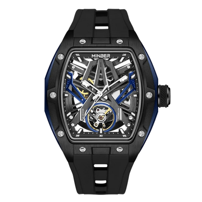 MINBER Cyber-Premium JC9191G-1.03 | White-Black Silicone Strap Skeleton Automatic Watch
