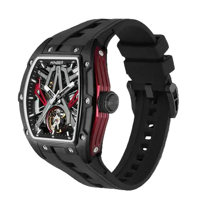 MINBER Cyber-Premium JC919 1G-1.01 | Red-Black Silicone Strap Skeleton Automatic Watch