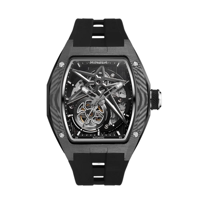 MINBER STAR Skeleton JC9108G.01 Black Carbon Fiber Automatic Black Rubber Strap
