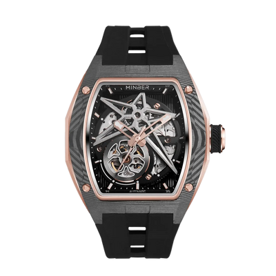 MINBER STAR Skeleton JC9108G.02 Rose Carbon Fiber Automatic Black Rubber Strap