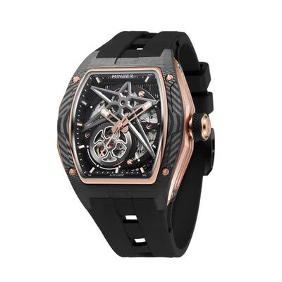 MINBER STAR Skeleton JC9108G.02 Rose Carbon Fiber Automatic Black Rubber Strap