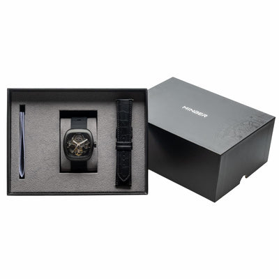 MINBER Skeleton-X JC9253G-1.03 All Black Silicon Strap Automatic Watch