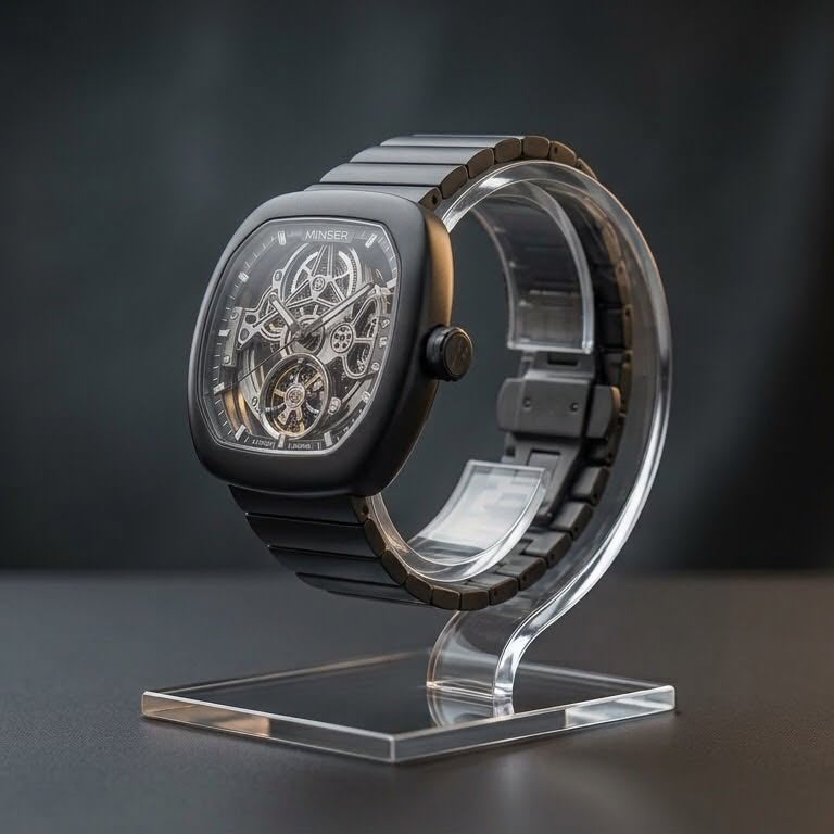 MINBER Skeleton-X JC9253G-1.01 All Black Steel Chain Automatic Watch