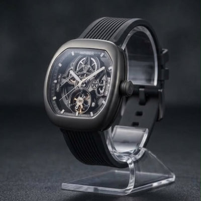 MINBER Skeleton-X JC9253G-1.02 All Black Silicon Strap Automatic Watch