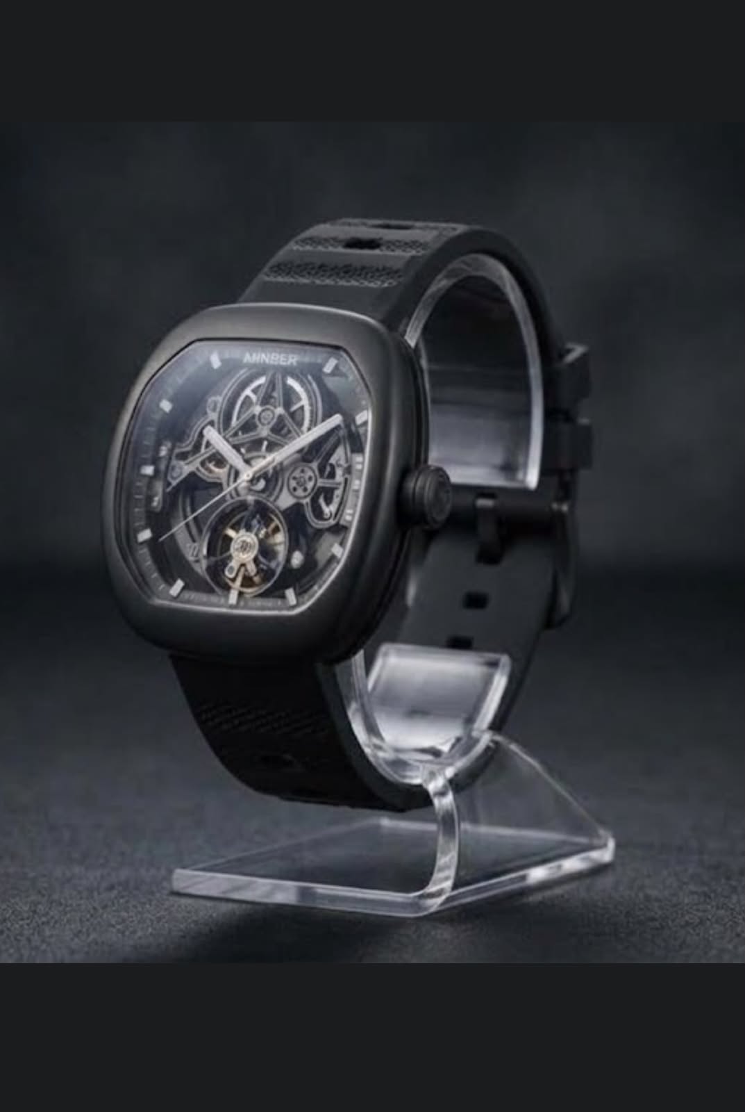 MINBER Skeleton-X JC9253G-1.03 All Black Silicon Strap Automatic Watch
