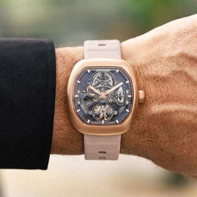 MINBER Skeleton-X JC9253G-2.02 Rose Gold Light Beige Silicon Strap Automatic Watch