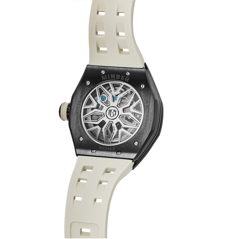 MINBER NOVA JC9045G.04 - Beige Silicon Strap Skeleton Automatic Watch
