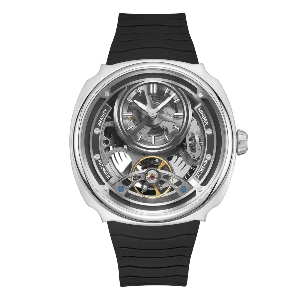 MINBER Prism-Tourbillon JC9217G.02 Silver Black Silicone Strap Automatic Men's Watch