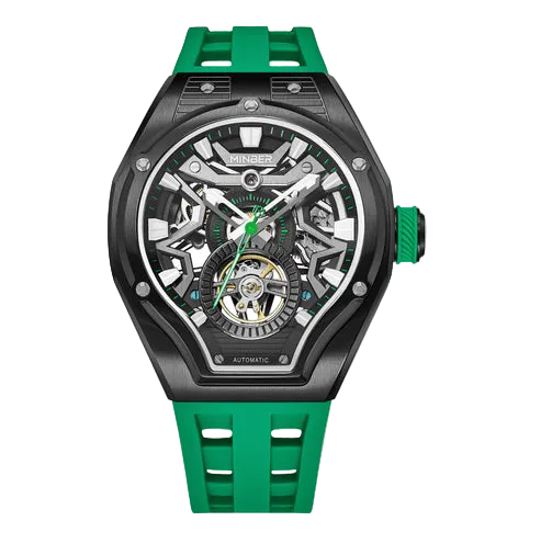 MINBER NOVA JC9045G.02 - Royal Green Silicon Strap Skeleton Automatic Watch