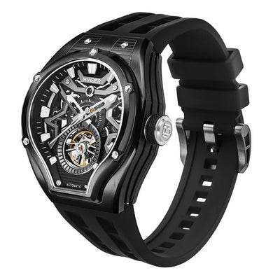 MINBER NOVA JC9045G.03 - Deep Black Silicon Strap Skeleton Automatic Watch