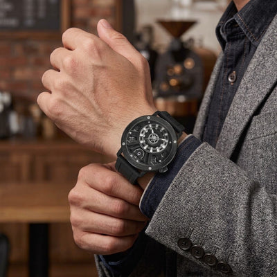 MINBER Obsidian-Mech JC9101G.01 All Black With Black Rubber Strap Quartz Watch