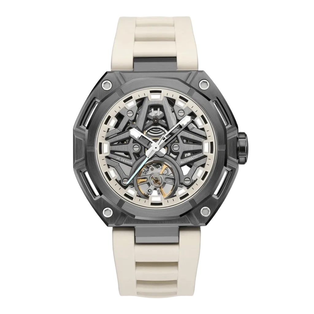 MINBER AeroForge Skeleton JC9236G-2.01 Gunmatelic Beige Silicon Strap Automatic Watch