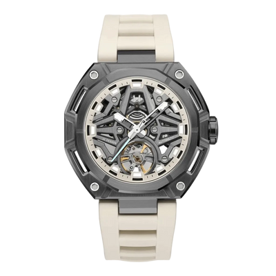 MINBER AeroForge Skeleton JC9236G-2.01 Gunmatelic Beige Silicon Strap Automatic Watch
