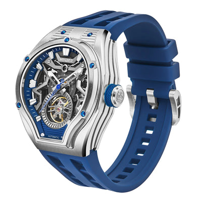 MINBER NOVA JC9045G.01 - Royal Blue Silicon Strap Skeleton Automatic Watch