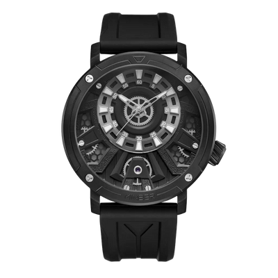 MINBER Obsidian-Mech JC9101G.01 All Black With Black Rubber Strap Quartz Watch