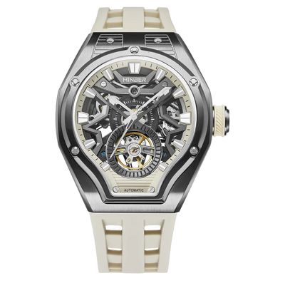 MINBER NOVA JC9045G.04 - Beige Silicon Strap Skeleton Automatic Watch