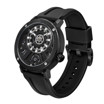 MINBER Obsidian-Mech JC9101G.01 All Black With Black Rubber Strap Quartz Watch